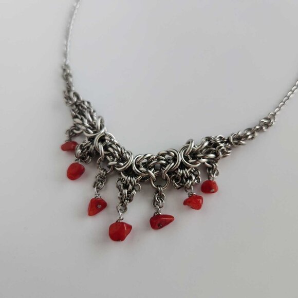 Gothic red vampire chandelier chunky silver necklace - Picture 7 of 9